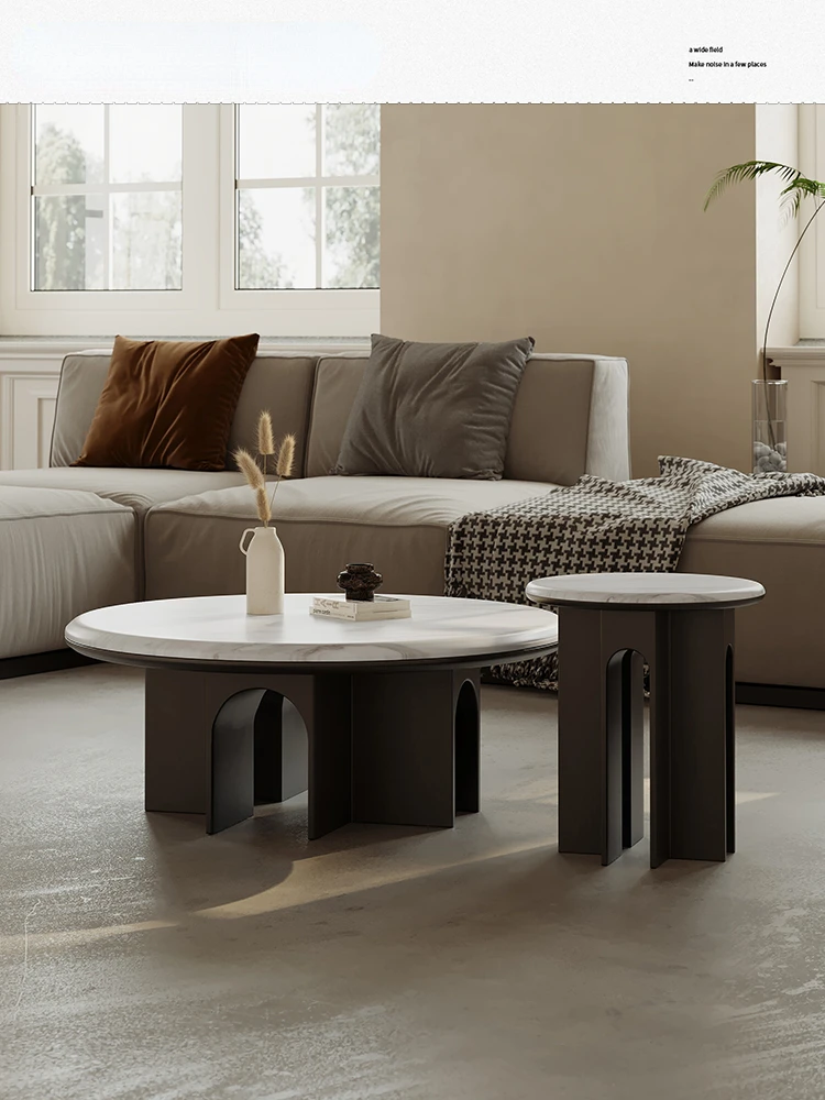 

zq Italian Minimalist Marble Tea Table Combination Small Apartment Living Room Light Luxury Modern round Small Coffee Table