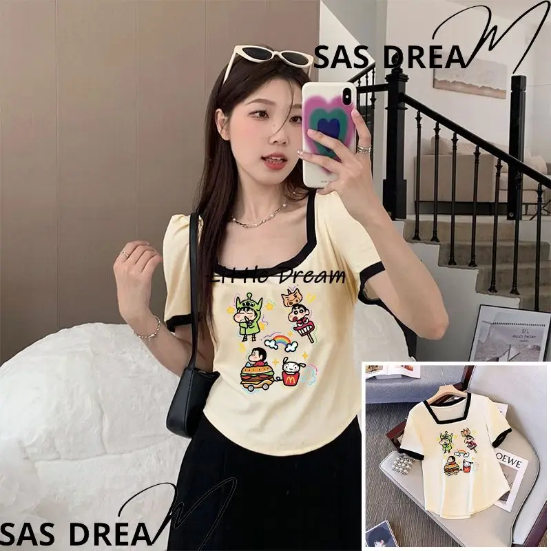 Bandai Crayon Shin Chan Kawaii Short Sleeve Anime Cute Cartoon Summer New Square Neckline T-Shirt for Casual Wear Girl Gift
Bandai Crayon Shin Chan Kawaii Short Sleeve Anime Cute Cartoon Summer New Square Neckline T-Shirt for Casual Wear Girl Gift