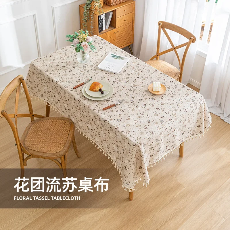 

Pastoral Small Fresh Floral Imitation Cotton Linen Student Dormitory Flower Group Printing Rectangular Tablecloth