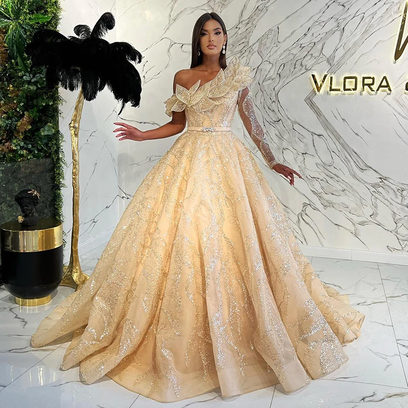 Fashion Yellow Evening Dresses One Shoulder Lace A Line Prom Gowns Custom Made Sequined Party Dresses
Fashion Yellow Evening Dresses One Shoulder Lace A Line Prom Gowns Custom Made Sequined Party Dresses