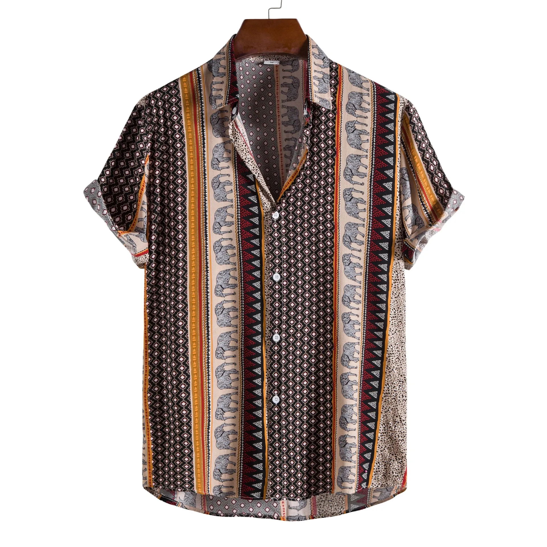 

Hawaiian Casual Social Retro Short Sleeve Shirt For Men Slim Vintage Summer Stripe Blouse New Floral Print Beach Clothing Camisa