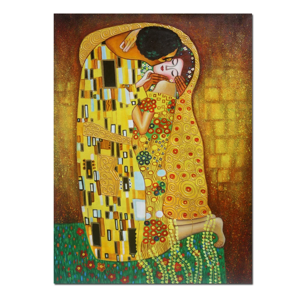 

The Kiss by Gustav Klimt Hand Painted Figures Oil Painting Reproduction on Canvas Art Wall Home Decor Modern Abstract