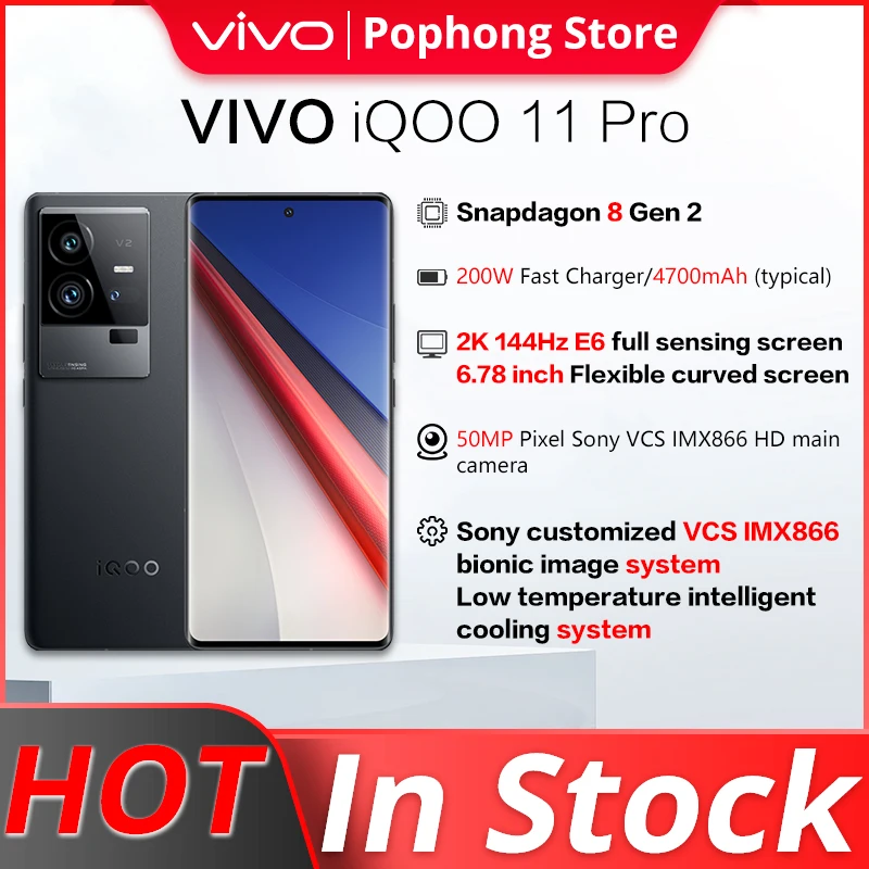 

VIVO iQOO 11 Pro 5G Gaming Mobile Phone 6.78" 2K 144Hz E6 AMOLED 144Hz Curved Snapdragon 8 Gen 2 Octa Core 200W VOOC FlashCharge