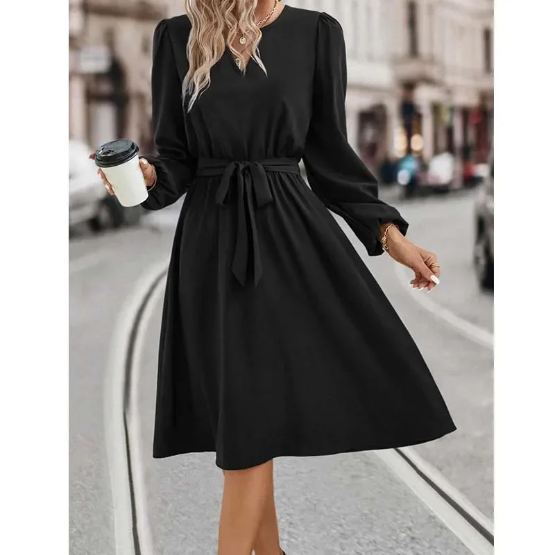 Slim 2024 Autumn Dress for Women O-neck Long Sleeve Lace Up Fit Party Outwear Knee-Length Elegant Bussiness Office Lady
Slim 2024 Autumn Dress for Women O-neck Long Sleeve Lace Up Fit Party Outwear Knee-Length Elegant Bussiness Office Lady