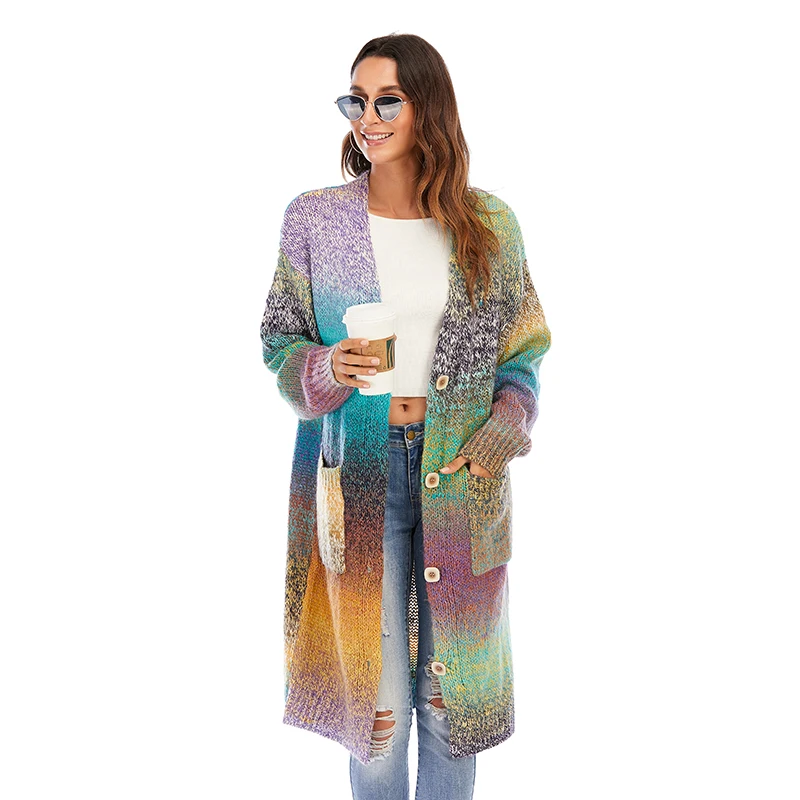 Causal Long Sleeve Open Front Breathable Cardigans Sweater with Pockets Women's Lightweight Rainbow Color Striped Loose Coat
Causal Long Sleeve Open Front Breathable Cardigans Sweater with Pockets Women's Lightweight Rainbow Color Striped Loose Coat
