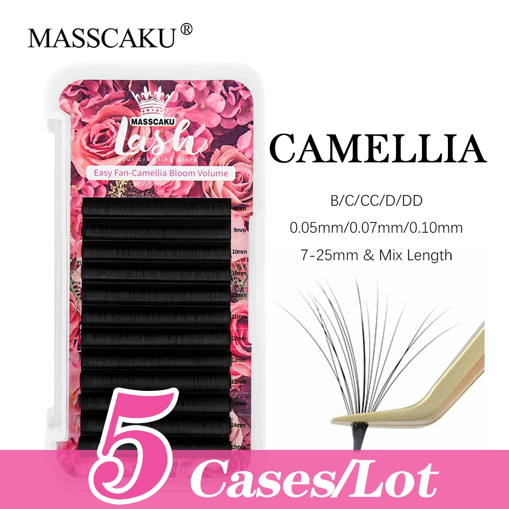 

MASSCAKU 5Cases/lot 0.05 0.07 0.10mm Easy Fan Eyelash Extension Light Russia Volume Austomatic Flowering Eyelashes Extensions