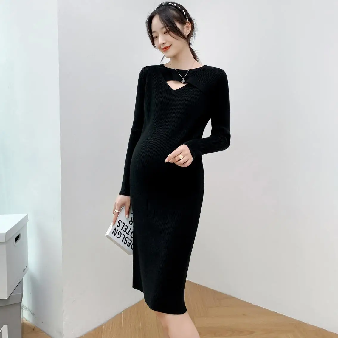 Autumn Maternity Sweater Hollow Out Collar Long Sleeve Pregnancy Basic Dress Stretched Office Lady Pencil Dress Knitted Dresses
Autumn Maternity Sweater Hollow Out Collar Long Sleeve Pregnancy Basic Dress Stretched Office Lady Pencil Dress Knitted Dresses