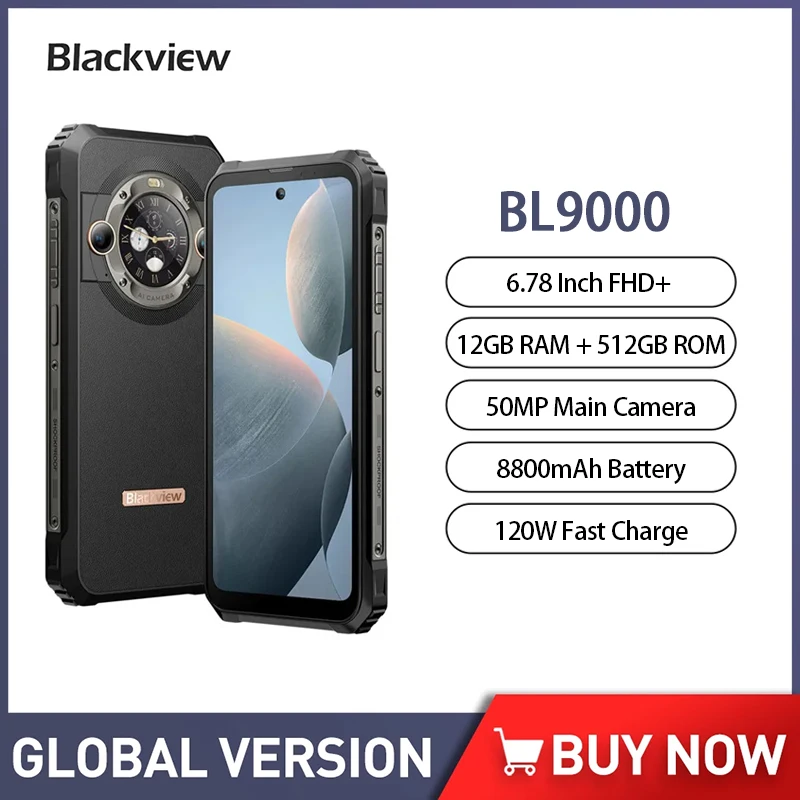 

Blackview BL9000 5G Rugged Smartphone Android 13 6.78Inch 2.4K 24GB RAM+512GB ROM Mobile Phone 50MP 8800mAh 120W Fast Charge NFC