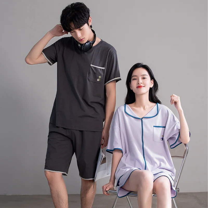 

Newest Couple Pajamas Set Summer Sweet Short-Sleeved Sleepwear Cotton Men Pyjamas Women Nightgown pijama hombre Mujer Pyjamas