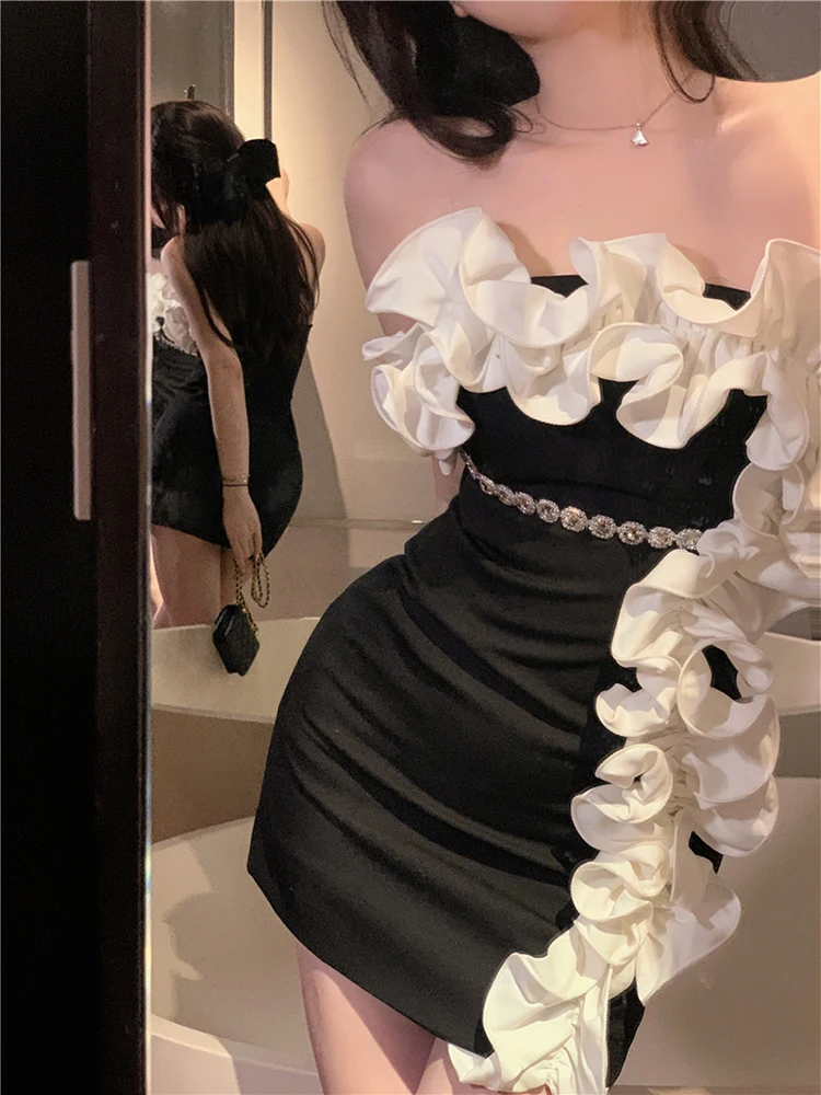 Strapless Black Mini Length Bodycon Wedding Dress With Flowers Sexy Floral Party Dresses
Strapless Black Mini Length Bodycon Wedding Dress With Flowers Sexy Floral Party Dresses