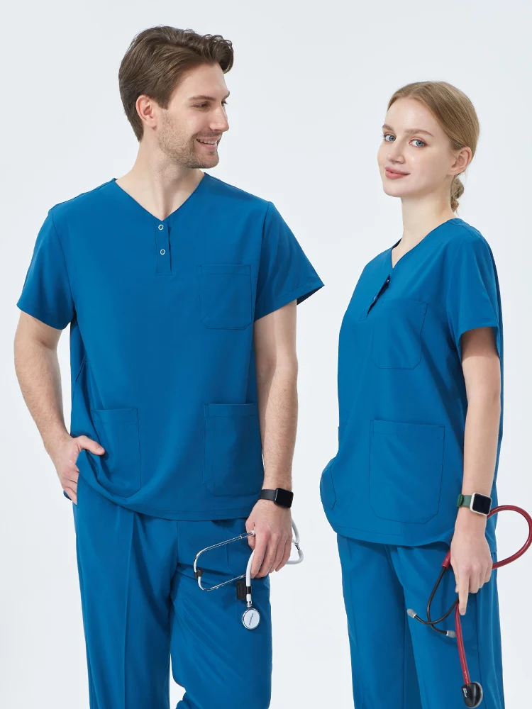 

4-way Stretch Nursing Scrubs Medical Clinical Tunic Set Royal Blue Women Men Doctors Nurses Outfit Dental Surgical Uniforms S06
