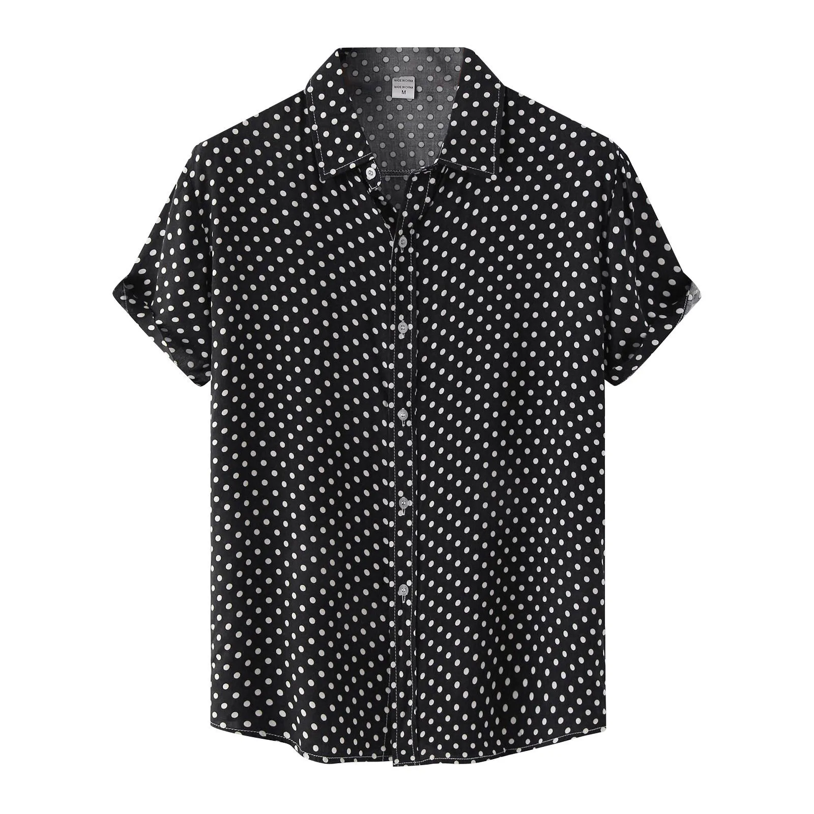 

Men'S Polka Dot Print Shirts Summer Leisure Vacation Printed Blouse Tops Daily Fashion Causal Lapel Short Sleeve Shirts