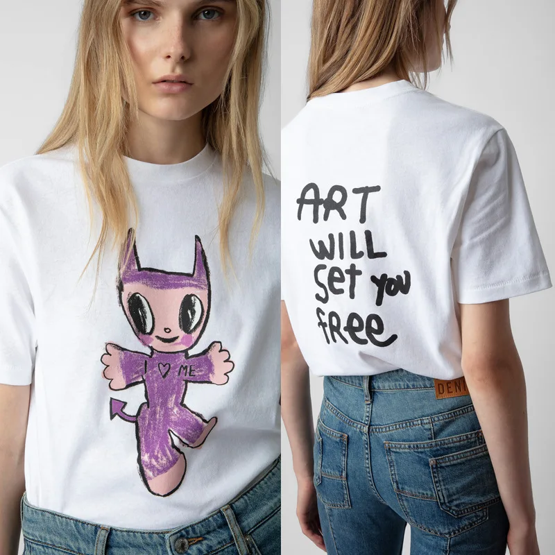 2024 Spring Women's Versatile White T-shirt Zv Summer Cartoon Doll Printed Cotton Loose Short-sleeved T-shirt
2024 Spring Women's Versatile White T-shirt Zv Summer Cartoon Doll Printed Cotton Loose Short-sleeved T-shirt