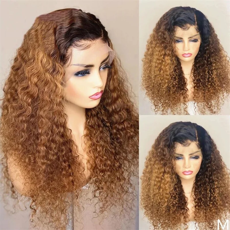 

Ombre Blonde Long Kinky Curly Soft 26Inch 180%Density Lace Front Wig For Black Women BabyHair Glueless Preplucked Heat Resistant