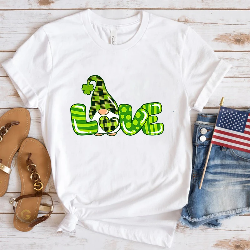 

Hot St. Patrick'S Day Love Gnomes Printing T Shirt Men/Women'S T-Shirt Casual Cool Streetwear Fashion Couple T Shirt