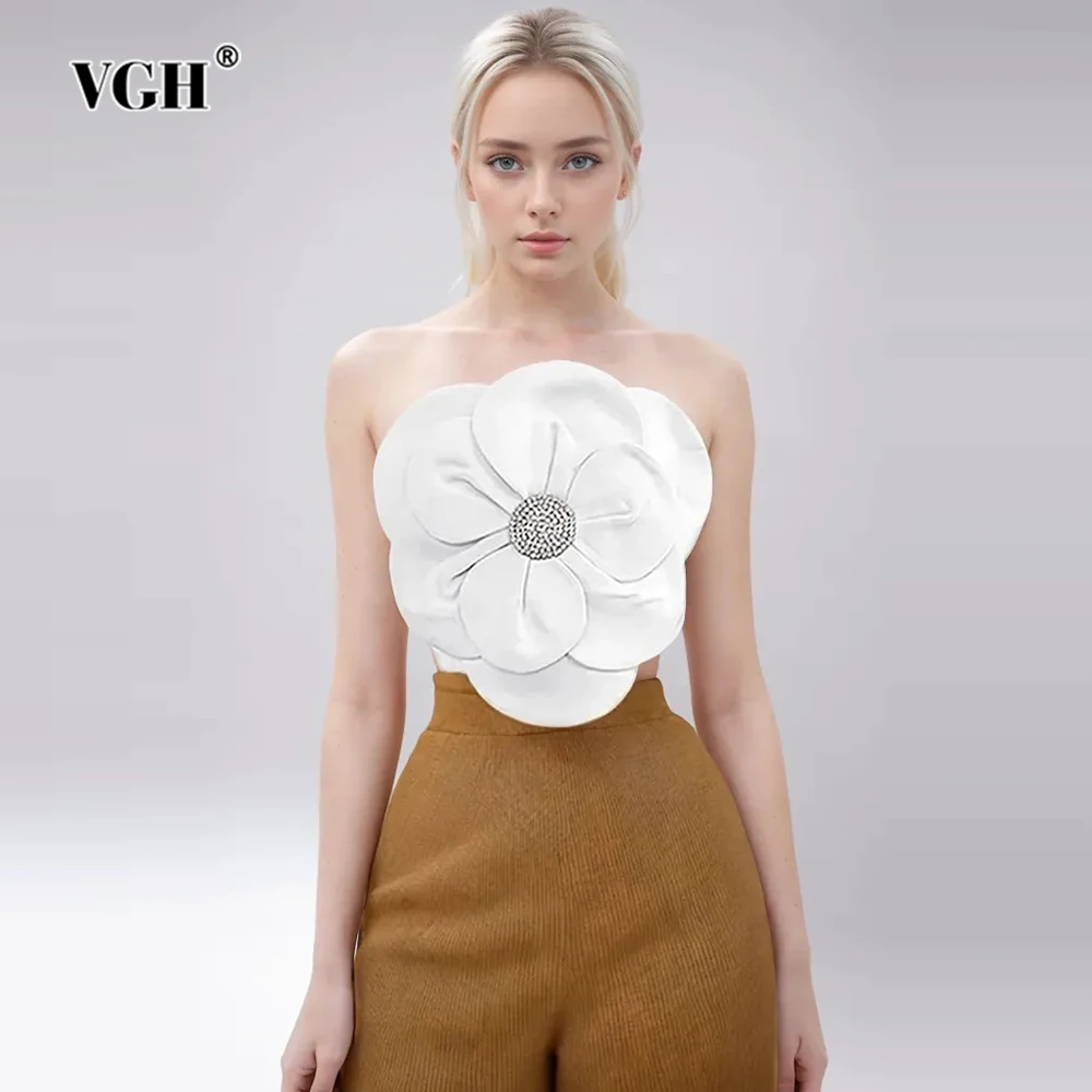 

VGH Sexy Spliced Diamonds Tank Tops For Women Strapless Sleeveless Backless Patchwork Appliques Slimming Vests Female Fashion