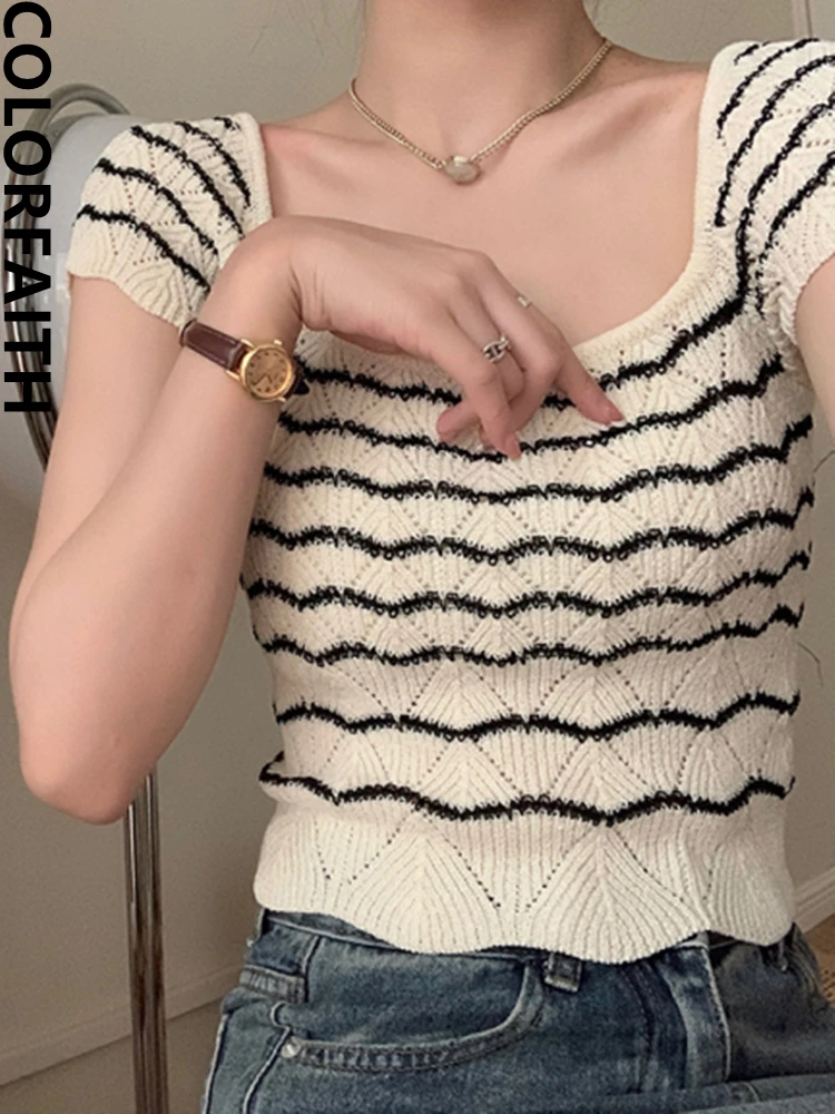 Colorfaith New 2022 Chic Korean Fashion Striped Knitted Square Collar Women Summer Retro Elegant Wild Lady Short Tops SW3342JM
Colorfaith New 2022 Chic Korean Fashion Striped Knitted Square Collar Women Summer Retro Elegant Wild Lady Short Tops SW3342JM