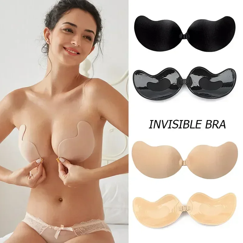 

2023 Adhesive Nude Self Cover Strapless Invisible Bra Up Mango Stickers Sexy Chest Lift Pad Breast Petals Silicone