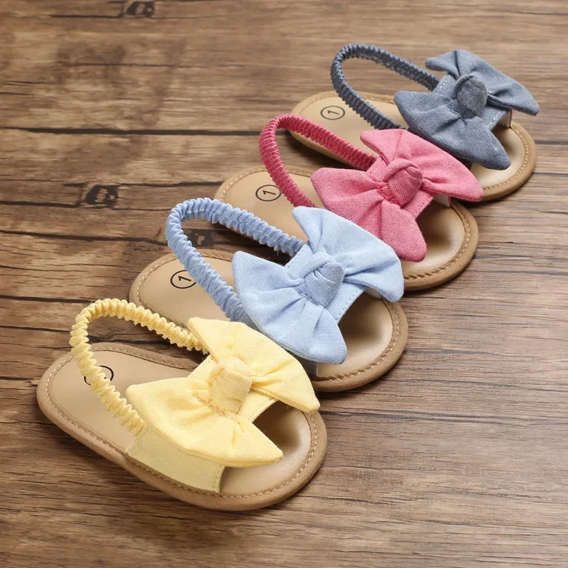 

0-18 Month Baby Girl Shoes 2024 Newborn Bow Knot Sandals Cute Summer Soft Sole Flat Princess Shoes Infant Non-Slip First Walkers