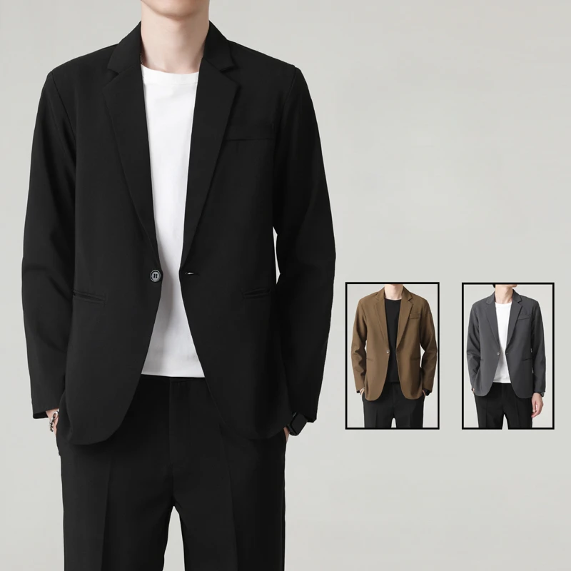 

Модный Свободный Мужской костюм в Корейском стиле, куртка на весну и осень, деловой Повседневный Блейзер, однотонный, коричневый, черный, не гладить, верхняя одежда