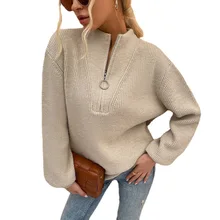 Fashion Women's Pullovers Brand New 2021 Autumn Winter V-neck Knitted Loose Tops Zipper Collar Lantern Sleeve Solid Sweaters
Fashion Women's Pullovers Brand New 2021 Autumn Winter V-neck Knitted Loose Tops Zipper Collar Lantern Sleeve Solid Sweaters