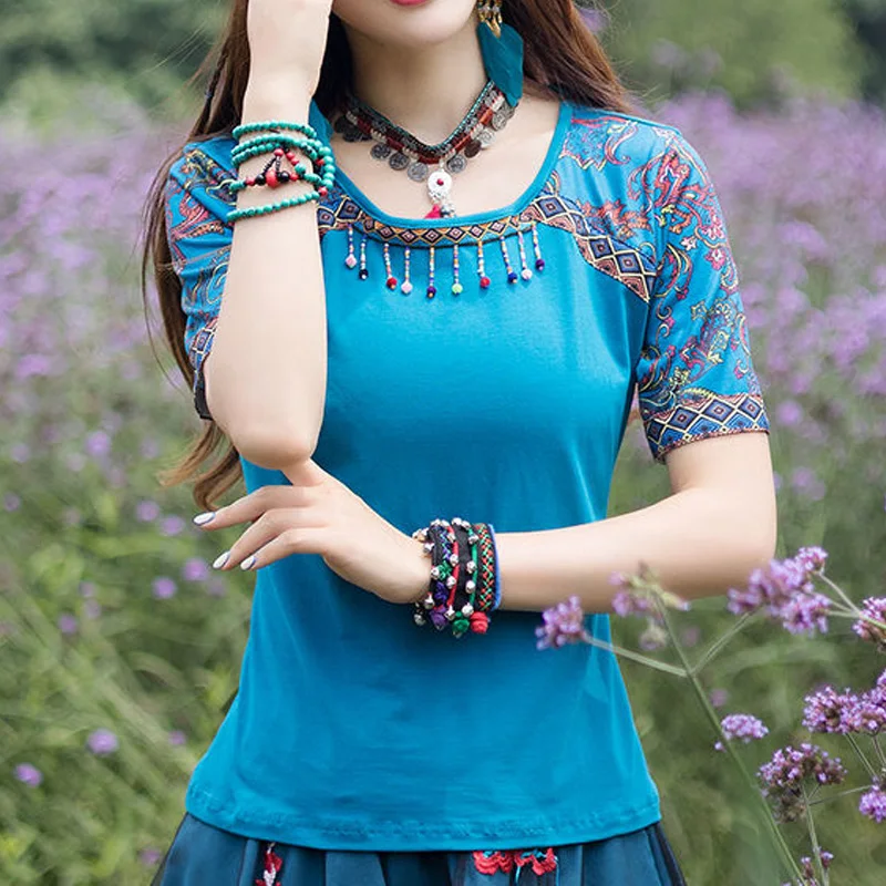 Summer New Printing Patchwork T Shirt Tops Short Sleeve Round Neck Slim All-match Pullovers Vintage Fashion Women Clothing
Summer New Printing Patchwork T Shirt Tops Short Sleeve Round Neck Slim All-match Pullovers Vintage Fashion Women Clothing