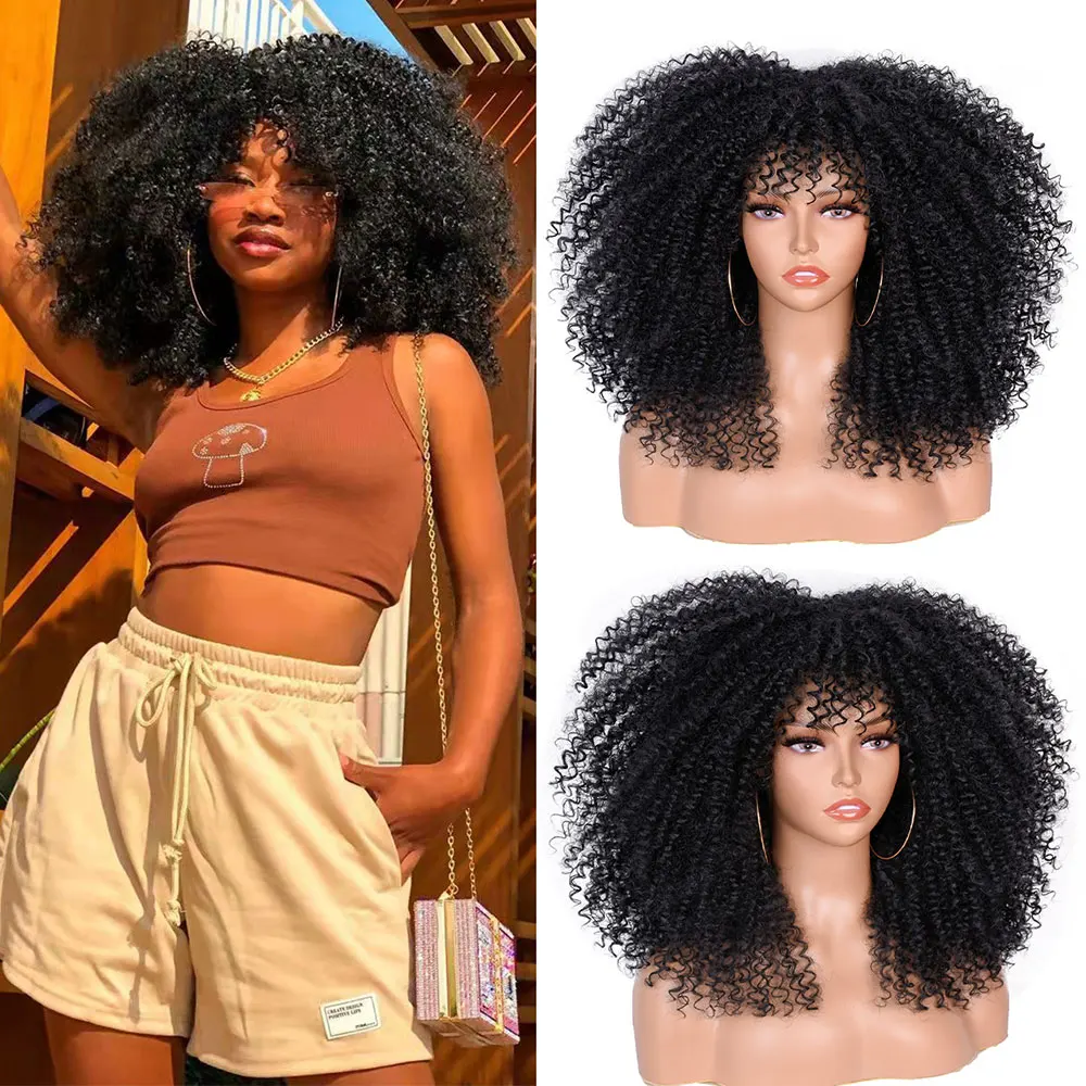 

Short Hair Afro Kinky Curly Wig With Bangs For Black Women Cosplay Lolita Synthetic Natural Glueless Brown Mixed Blonde Wigs