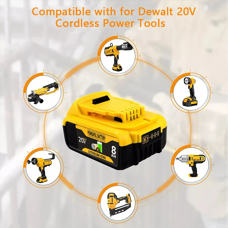 For Dewalt 20V 8.0Ah Replacement Battery Compatible Original 18V/20V DCB205 DCB206 DCB204 DCB200 DCB182 Tools Battery+Charger
For Dewalt 20V 8.0Ah Replacement Battery Compatible Original 18V/20V DCB205 DCB206 DCB204 DCB200 DCB182 Tools Battery+Charger