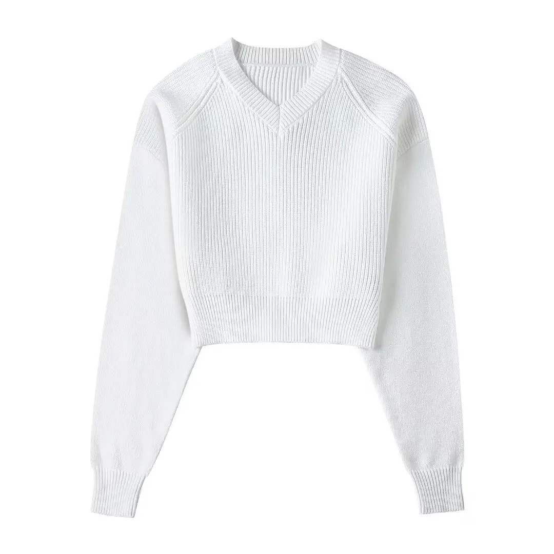 Women 2024 New Fashion Rib hem Cropped V Neck Elastic Slim Knitted Sweater Vintage Long Sleeve Female Pullovers Chic Tops
Women 2024 New Fashion Rib hem Cropped V Neck Elastic Slim Knitted Sweater Vintage Long Sleeve Female Pullovers Chic Tops