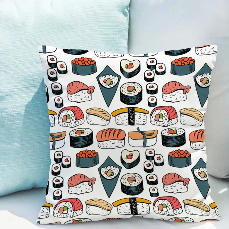 

Sushi Pillowcases Cushions Double-sided Printing Couch Pillows Short Plush Room Decor of Modern Sofa Bedroom Car 40x40 Cover Bed