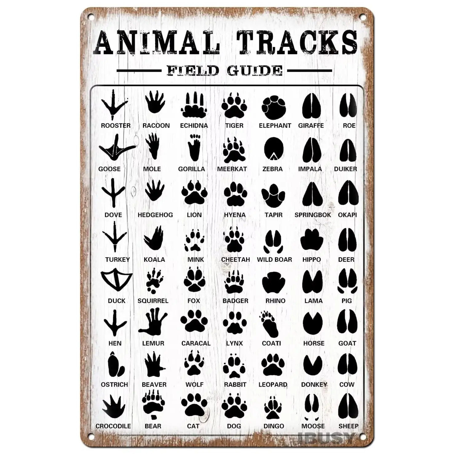

Funny Retro Metal Tin Sign Animal Tracks Field Guide Farmhouse Home Rustic Decor Gifts - Woodland Nursery Decor Wall Art Decor
