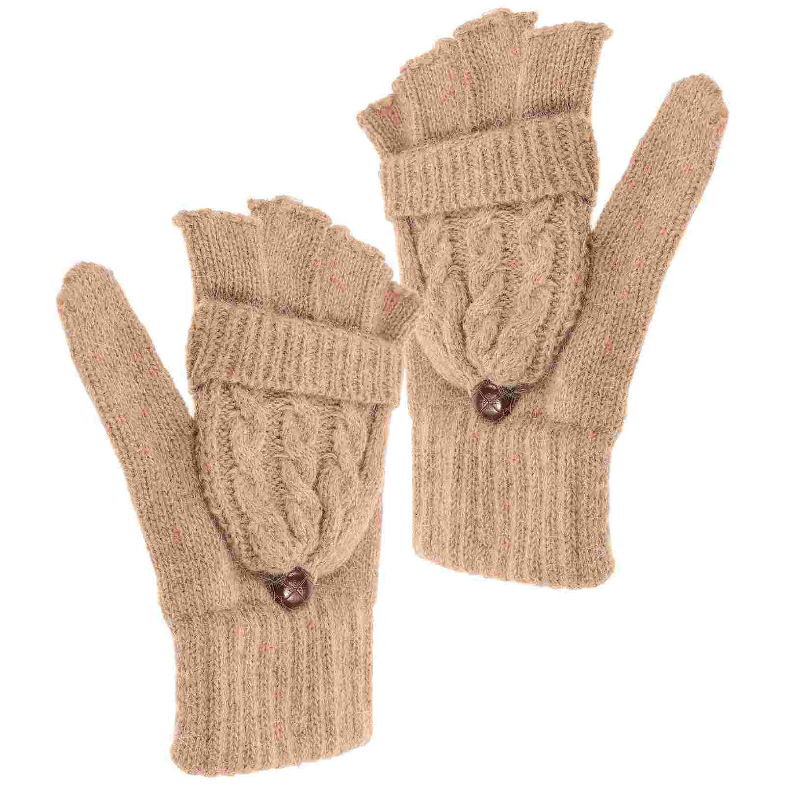 

Convertible Fingerless Brown Cover Cap Mittens Winter Warm Knitted Mitt Cold Weather Outside Glove for Valentines Day Souvenir