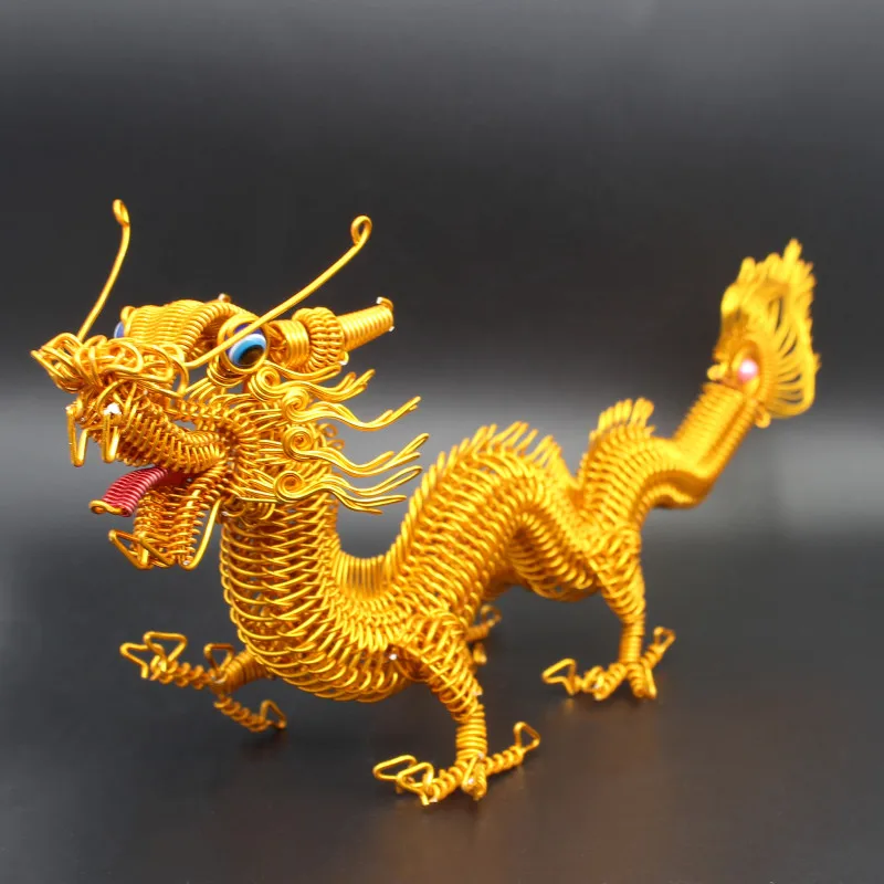 

Украшение на китайский новый год из цветной алюминиевой проволоки, модель китайского дракона ручной работы, украшение для стола, подарок на праздник весны