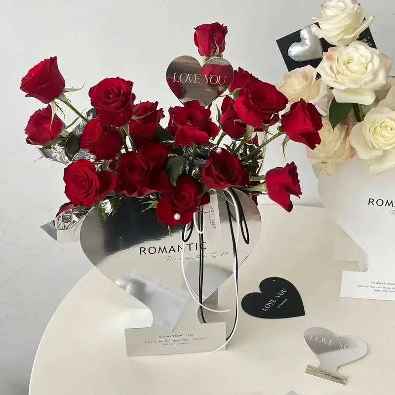 

5 шт. коробка для цветов на День святого Валентина, зеркало в форме сердца, портативная упаковка для розы, цветочный магазин, букет цветов, подарочные коробки для свадьбы