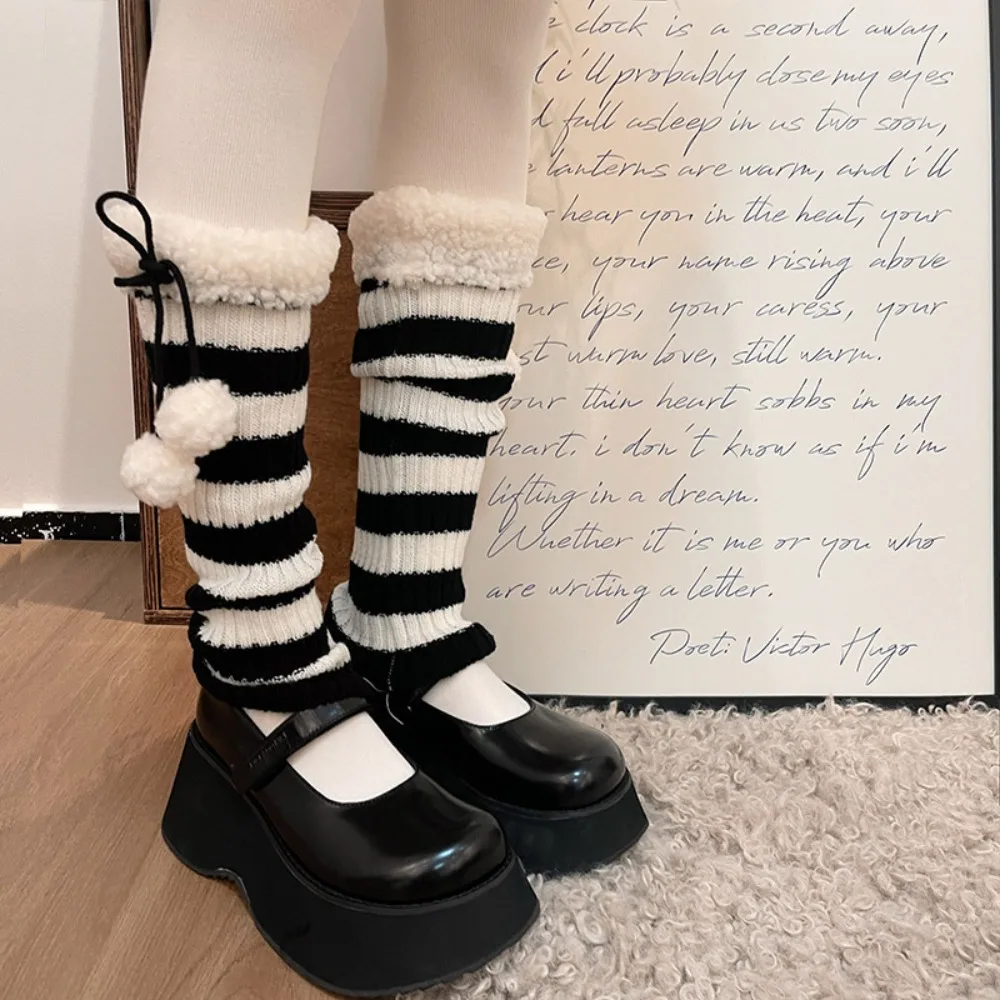 

Stripe Leg Warmers Winter Trends Knitted Lamb Knee High Leg Socks Knit Gothic Lolita Y2K Leg Warmer for Women Girls
