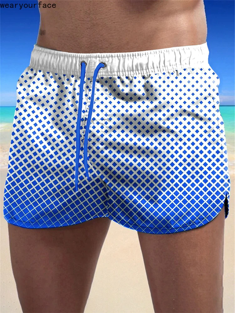 

Пляжные шорты с градиентным геометрическим рисунком в клетку, летние повседневные мужские домашние карго унисекс с 3D-принтом, баскетбольная доска, одежда для спортзала