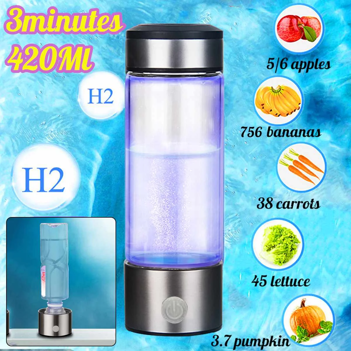 Draagbare Water Ionisator Fles Oplaadbare Negatieve Ionen Water Cup Hydrogens-Rijke Water Cup Water Generator alkaline 420ML
Draagbare Water Ionisator Fles Oplaadbare Negatieve Ionen Water Cup Hydrogens-Rijke Water Cup Water Generator alkaline 420ML