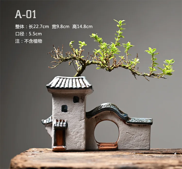 

Zen Ceramic Flower Pot for Plants Succulents Desktop Garden Decoration Landscaping Chinese House Huipai Ceramic Vase Gift