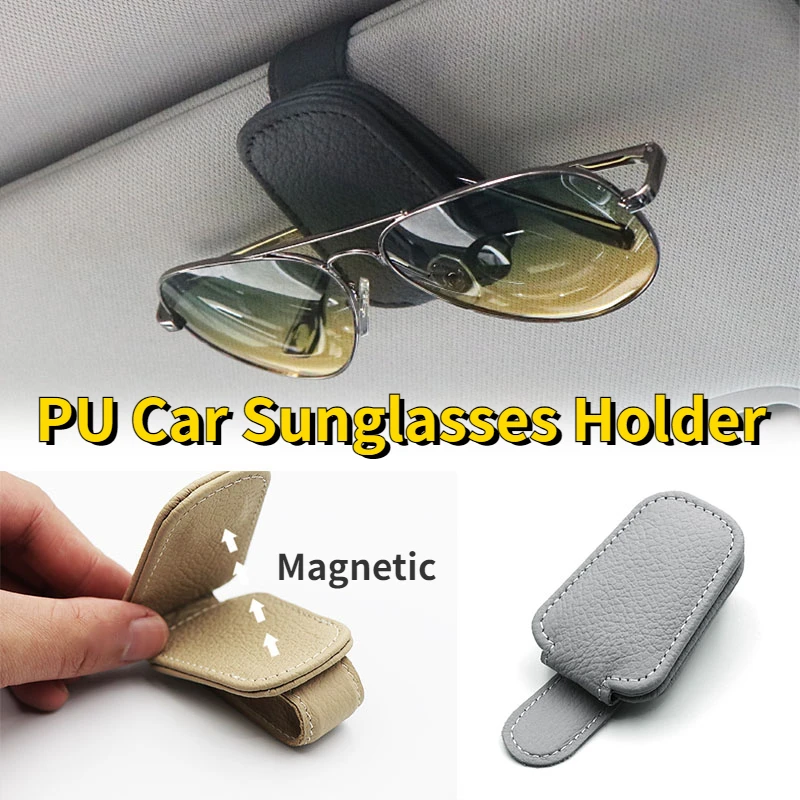 

2 Packs PU Car Sunglasses Holder Magnetic Durable Leather Glasses Case General Back Clip Design Ticket Card Clip Car Accessories