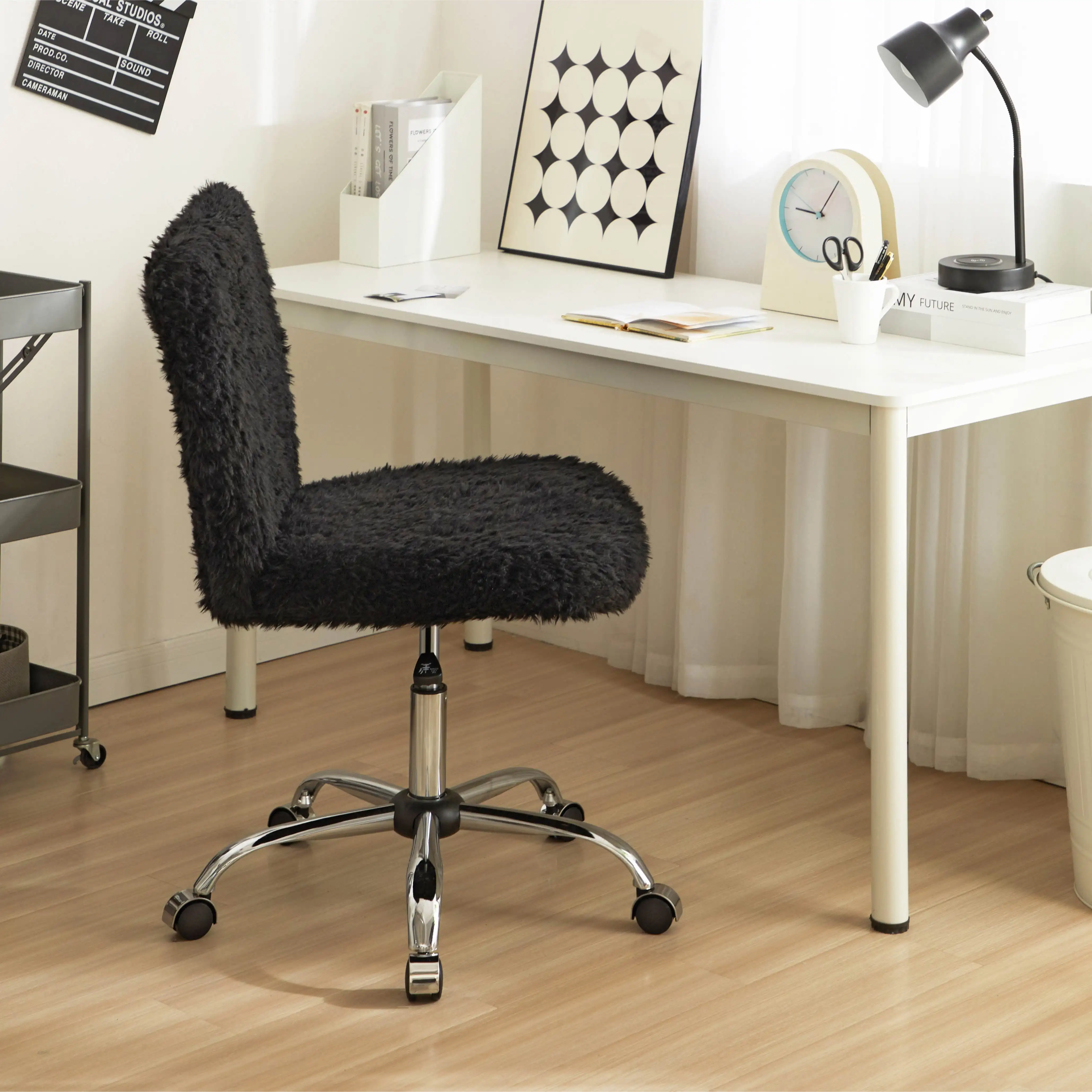 Faux Fur Armless Adjustable Swivel Task Office Chair Desk Chairs with Wheels, Black
Faux Fur Armless Adjustable Swivel Task Office Chair Desk Chairs with Wheels, Black