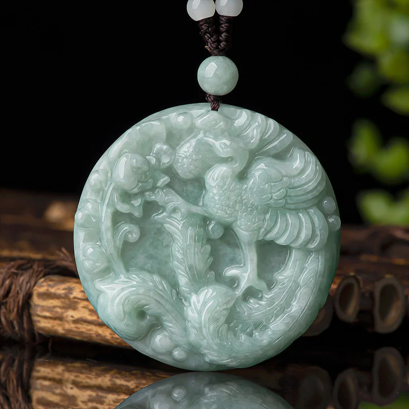 

Hot Selling Natural Hand-carve Jade Phoenix Peony Flower Necklace Pendant Fashion Jewelry Accessories Men Women Luck Gifts