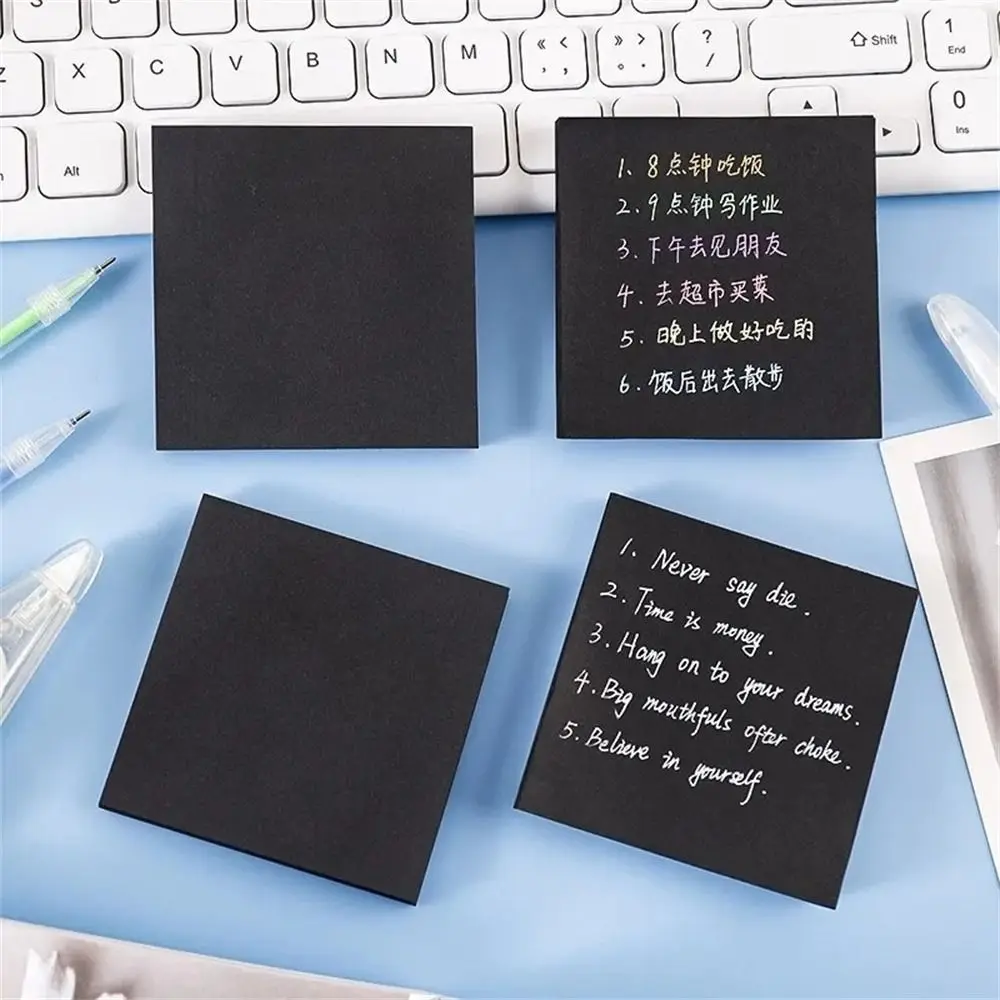 

Easy Post Notes Sticky Notes 50 Sheets Message Notes Memo Pad Self-adhesive Self-Stick Black Notepads School Supplies