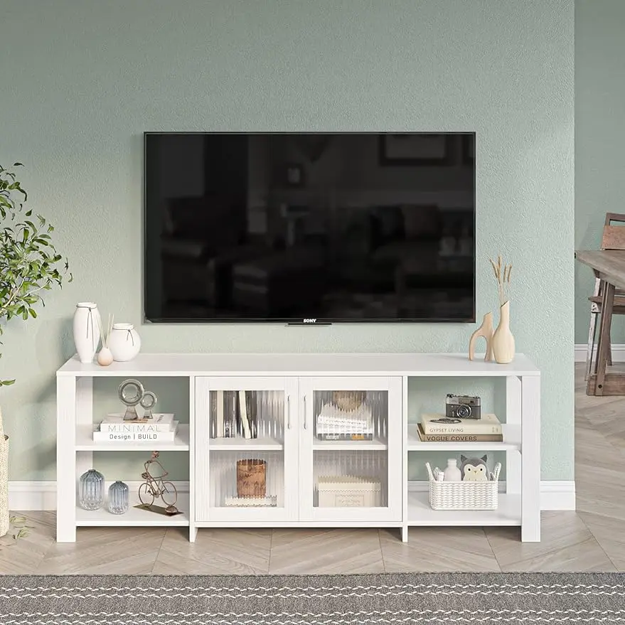 

Panana TV Stand Television Stands Cabinet with 2 Doors 4 Open Cubby Storage Cabinets for Living Room Bedroom for TVs up