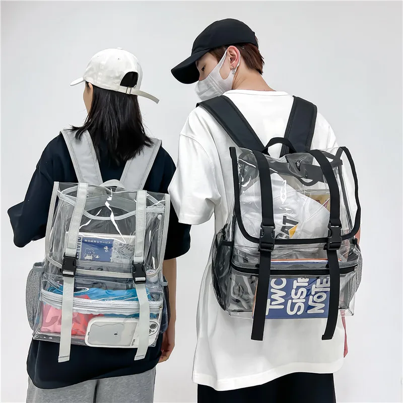 Transparent Backpack PVC Travel Backpack Trendy Flip Backpack Large Capacity Simple Backpack One Shoulder Bag Student Handbag 
Transparent Backpack PVC Travel Backpack Trendy Flip Backpack Large Capacity Simple Backpack One Shoulder Bag Student Handbag