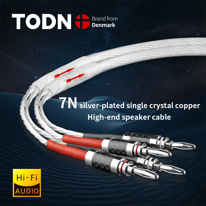 

TODN One Pair HIFI Silver-plated Speaker Cable High-end 7N OCC Speaker Wire For Hi-fi Systems Y Plug Banana plug Speaker Cable