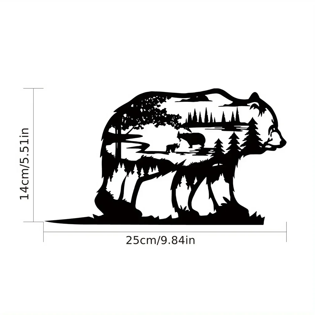 

CIFBUY Decoration Metal Home Art Decoration Forest Bear Silhouette Sculpture Ornament Rustic Cabin Farmhouse Wall Iron Tree Dec