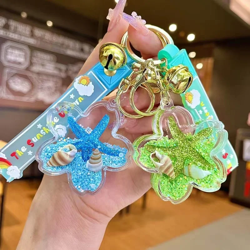 

Cartoon Starfish Key Chain Floating Oil Keyring Schoolbag Pendant Creative Acrylic Quicksand Keyholder Gifts