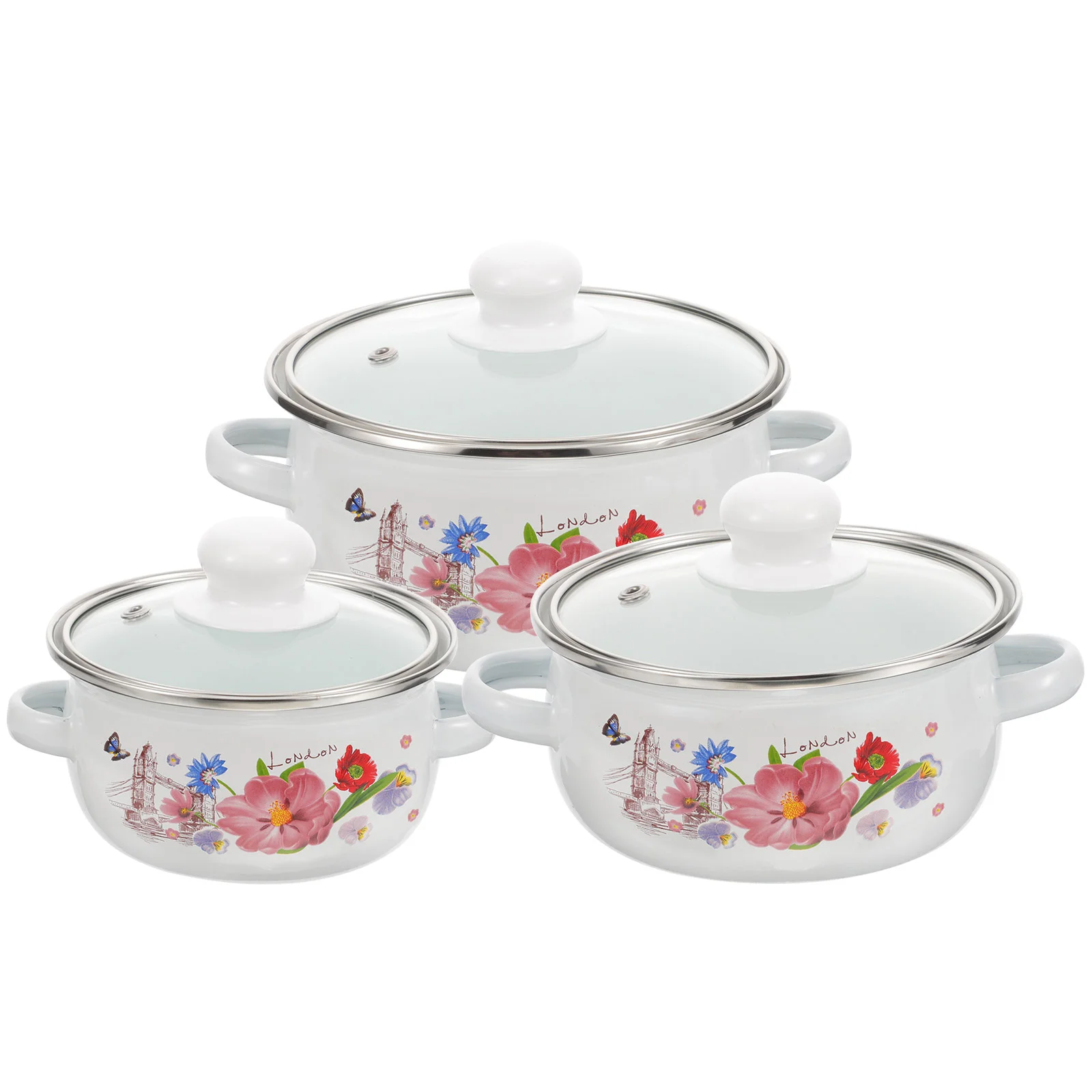 3 Pcs Delicate Pattern Stock Pot Glass Cookware Wear-resistant Cooking Enamel Basin
3 Pcs Delicate Pattern Stock Pot Glass Cookware Wear-resistant Cooking Enamel Basin