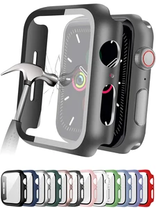 Закаленное стекло + крышка для Apple Watch аксессуары 45 мм 41 мм 44 мм 40 мм 42 мм защита для экрана Apple watch чехол Series 9 4 5 6 SE 7 8