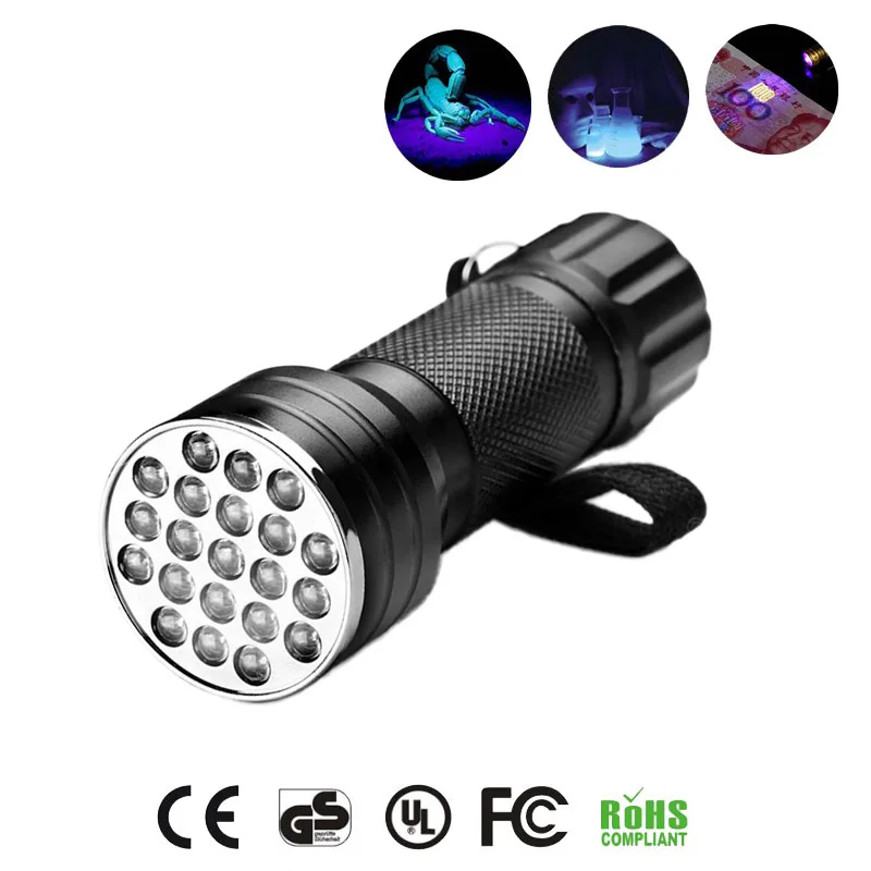 

21 LED UV Ultraviolet Flashlight Blacklight 395NM Mini Flash Lamp For Pet Urine Stains Portable Black Light Flashlights